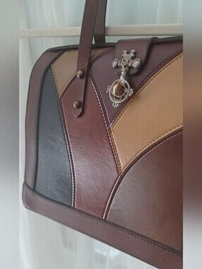 Vintage Burlington Patchwork Leather Frame bag with Gold Studs 60s-70s